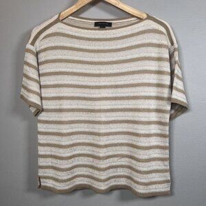 ANN TAYLOR Striped Boat Neck Sweater Beige & Gold Short Sleeve Women's Size S